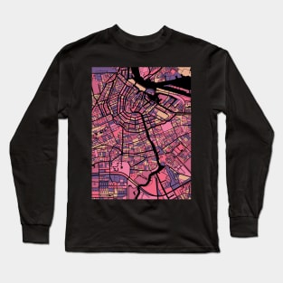 Amsterdam Map Pattern in Purple & Pink Long Sleeve T-Shirt